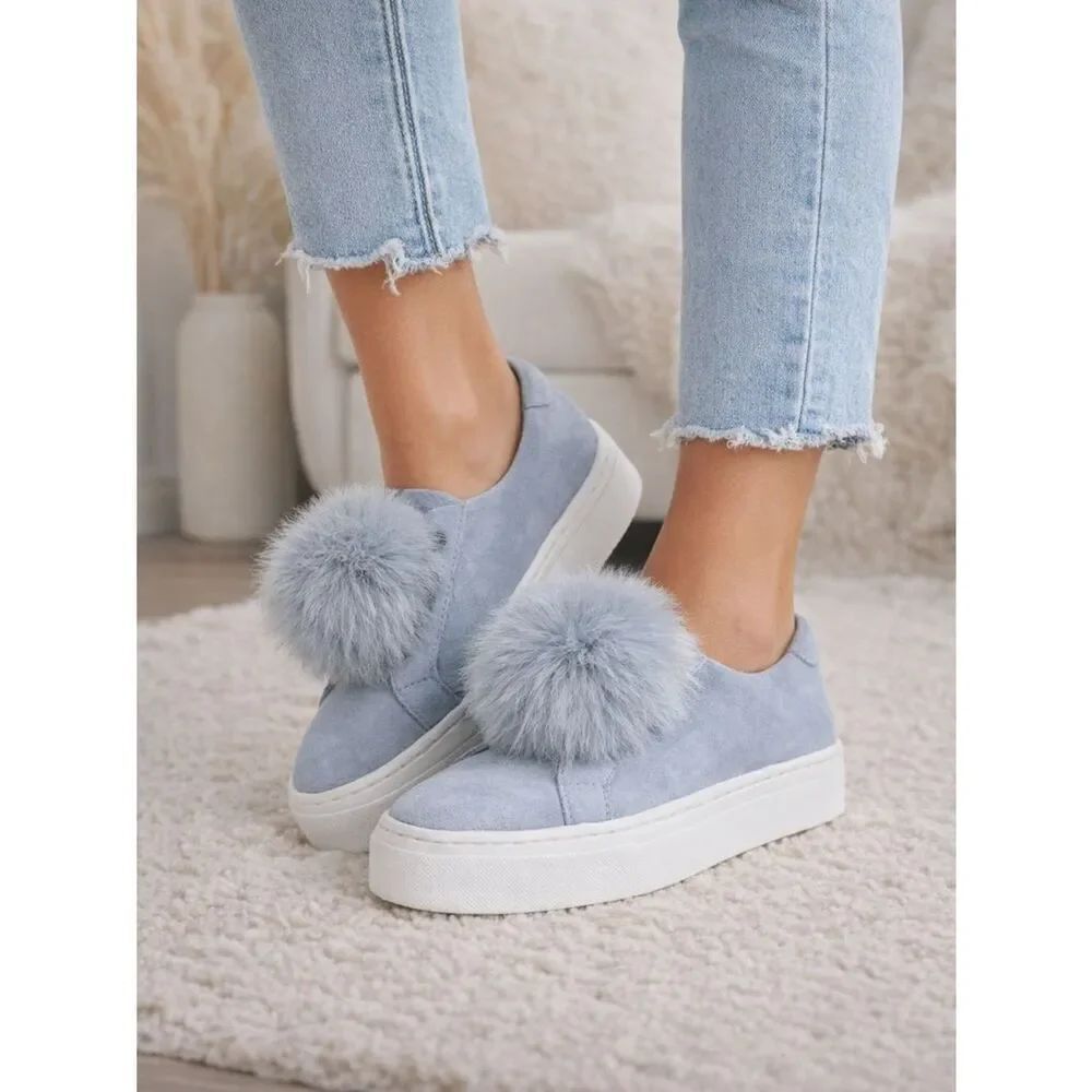 Anthropologie Sam Edelman Leya Fur Sneaker Dusty Blue Suede size 8